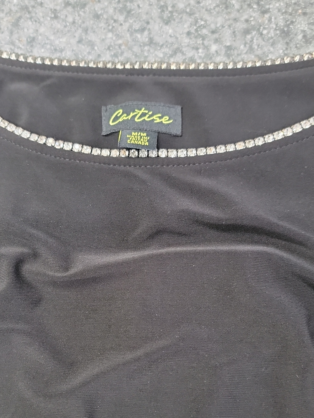 Cartise Women's Black Jersey Top with Rhinestone Trim